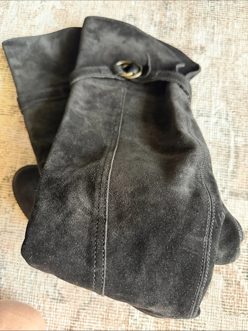 Black Suede Knee-High Block Heel Boots